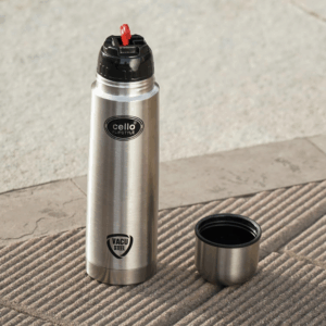 Cello Flipstyle Thermosteel Water Bottle with Jacket 500ml, Silver | 24 Hours Hot and Cold | Double Walled | Vacuum Insulated Flip Lid Flask Bottle | Perfect for Water, Tea, Coffee & Cold Beverages