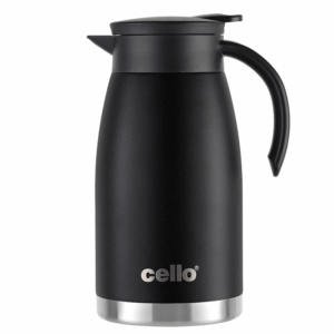 Cello Duro Pot | Hot and Cold Flask | Vacuum Insulated Teapot | Durable DTP Coating |Double Walled Carafe for Home and Office | 1100ml, Black