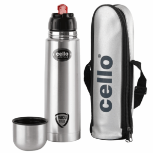Cello Flipstyle Thermosteel Water Bottle with Jacket 1000ml, Silver | 24 Hours Hot and Cold | Double Walled | Vacuum Insulated Flip Lid Flask Bottle | Perfect for Water, Tea, Coffee & Cold Beverages