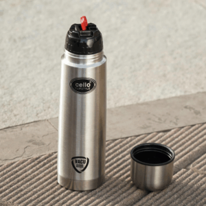 Cello Flipstyle Thermosteel Water Bottle with Jacket 750ml, Silver | 24 Hours Hot and Cold | Double Walled | Vacuum Insulated Flip Lid Flask Bottle | Perfect for Water, Tea, Coffee & Cold Beverages