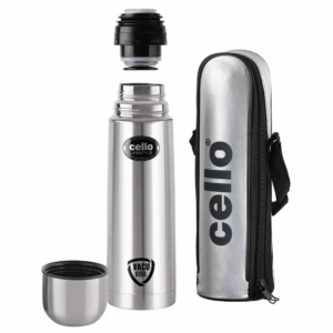 Cello Lifestyle Thermosteel Water Bottle, 500ml, Silver | 24 Hours Hot and Cold | Flask for Tea Coffee | Leak Proof & Push-Down Lid | Ideal for Office, Gym, Home, Kitchen, Trekking, Travel