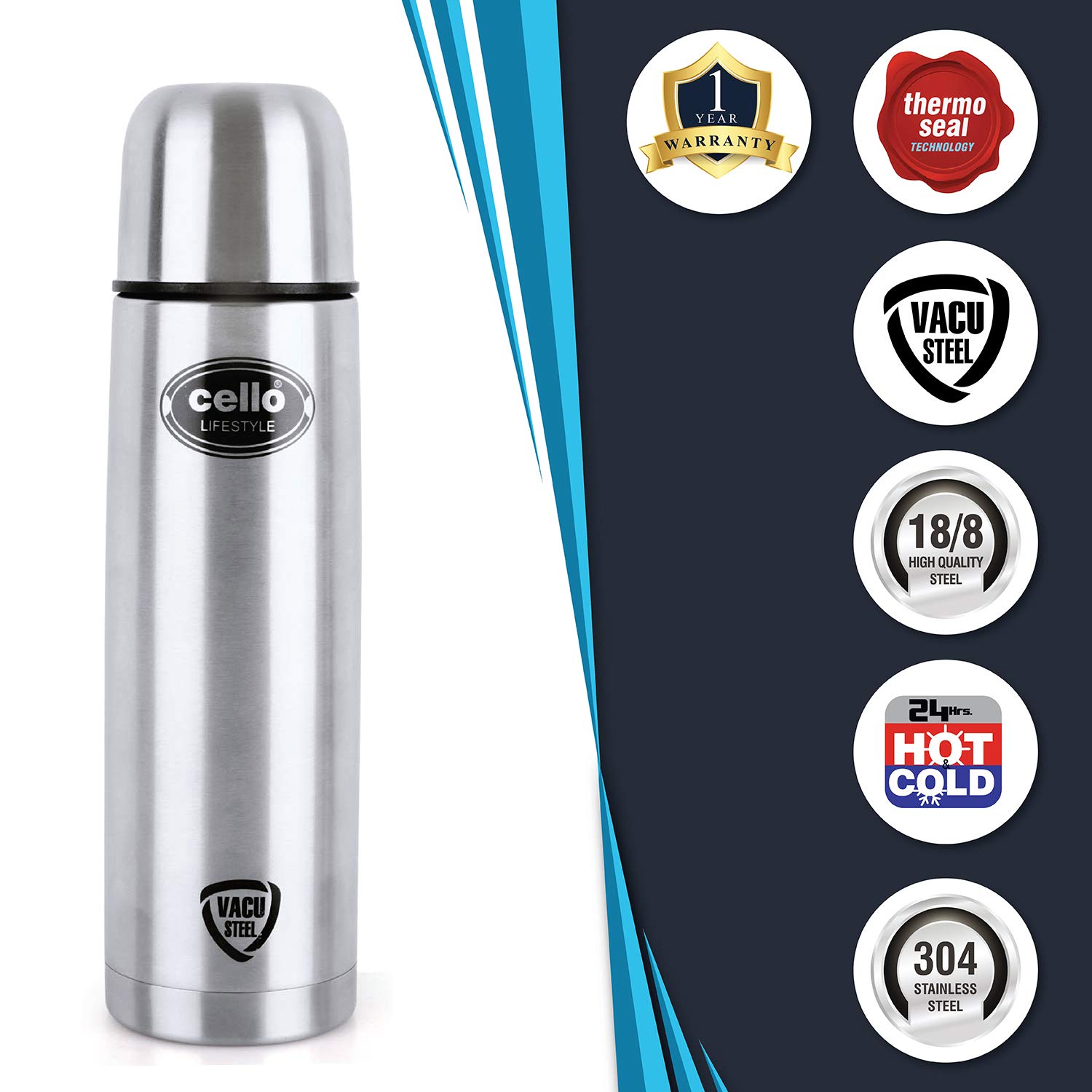 Cello Lifestyle Vacuum Insulated Flask with Thermal Jacket 750 ml 3