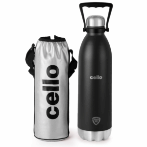 Cello Swift Thermosteel Water Bottle, 1800ml, Black | 24 Hours Hot & Cold | Scratch Resistant (DTP Coating) | Rust & Leak Proof | Ideal for Office, Gym, Home, Kitchen, Hiking, Trekking, Travel Bottle