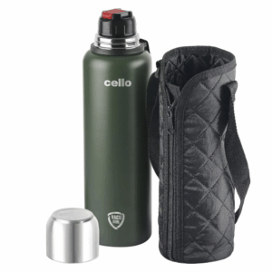 Cello Duro Flip Thermosteel Flask with Jacket 1500ML | 1.5 Litre, Green | 24 Hours Hot and Cold | Flask for Tea Coffee | Rust & Leak Proof | Ideal for Office, Gym, Home, Kitchen, Hiking, Travel Bottle