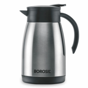 Borosil Stainless Steel 1500ml Teapot with Handle | Double Wall Vacuum Insulated Thermosteel Carafe | BPA Free Jug for Tea/Coffee & Juice | 18 Hours Hot & 24 Hours Cold | 1 Year Warranty, Silver