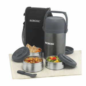 Borosil - Hot-N-Fresh Stainless Steel Insulated Lunch Box, Set of 3 (1pcs 350 ml + 2pcs 420 ml), Grey
