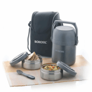Borosil Hot N Fresh Stainless Steel Insulated Lunchbox | Keep Food Warm Upto 6 Hours | Air Vent Button | Tiffin for School, Office, College | Grey (Hot n Fresh, 1.3 L)