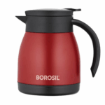 Borosil Stainless Steel 500ml Teapot with Handle | Double Wall Vacuum Insulated Thermosteel Carafe | BPA Free Jug for Tea/Coffee & Juice | 12 Hours Hot & 14 Hours Cold | 1 Year Warranty, Red