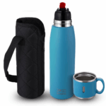 CELLO Duro Cup Style Thermosteel Flask, 1000ml, Blue | 24 Hours Hot & Cold Bottle | Dual Purpose Cup & Cap| Flask for tea coffee | Ideal For Office, Gym, Home, Kitchen, Hiking, Trekking, Travel Bottle