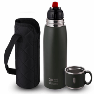 CELLO Duro Cup Style Thermosteel Flask, 500ml, Military Green | 24 Hours Hot & Cold Bottle | Dual Purpose Cup & Cap| Flask for tea coffee | Ideal For Office, Gym, Home, Kitchen,Trekking, Travel Bottle
