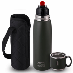 CELLO Duro Cup Style Thermosteel Flask, 750ml, Military Green | 24 Hours Hot & Cold Bottle | Dual Purpose Cup & Cap| Flask for tea coffee | Ideal For Office, Gym, Home, Kitchen,Trekking, Travel Bottle