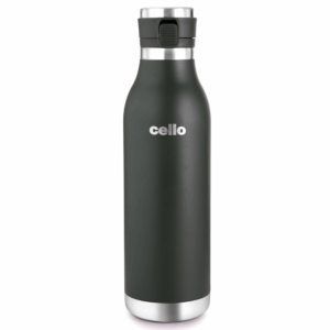 Cello Duro Jet Thermosteel Water Bottle 900 ml, Green | ISI Certified Double Wall Vacuum Insulated | Easy to Sip & Pour Wide Mouth, Push Button Leak Proof Lid | Insulated Hot & Cold Thermos Bottle