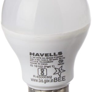 Havells 5W LED B22 Cool Day Light Bulb|Energy Efficient|Ultra Durable|Premium Design|BIS Approved|Upto 4KV Surge Protection Upto 4KV