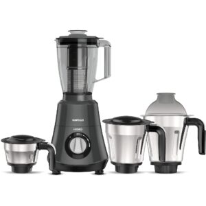 Havells Hydro 750 watt Mixer Grinder with 4 jar Wider mouth Stainless Steel Jar, Hands Free operation, SS-304 Grade Blade & 5 year motor warranty