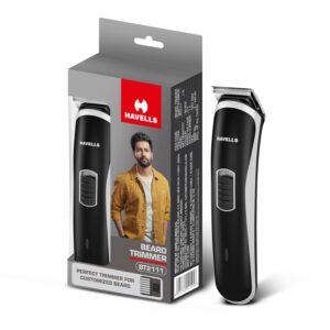 Havells BT2111 Rechargeable Beard Trimmer with SS Blades | Zero Trim with 0.5 Mm Precision | 45 Min Runtime,Battery Powered Black)-Men