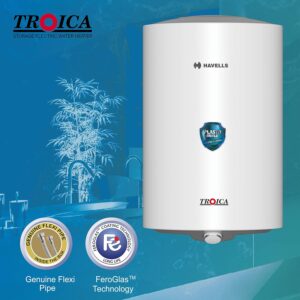 Havells Troica 15 Litre Storage Water Heater(Geyser) | Glass Coated Anti Rust Tank|Temperature Setting Knob|Warranty: 7 Year on Tank | Free Installation & Flexi Pipes | High Rise Compatible (White Grey)