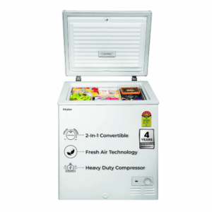 Haier HFC-145SM5, 5 Star Rating, Single Door Convertible Deep Freezer, Inside Metal Liner with Deo Fresh Technology, Compact Design & Removable Gasket (White)