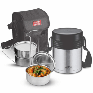 MILTON Tuscany 3 Thermosteel Tiffin With Plain Lid, Black
