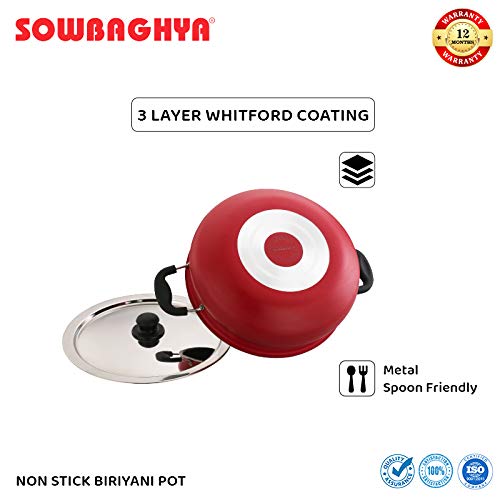 SOWBAGHYA Aluminium Biryani Pot With Lid, 6 L (Red) 5