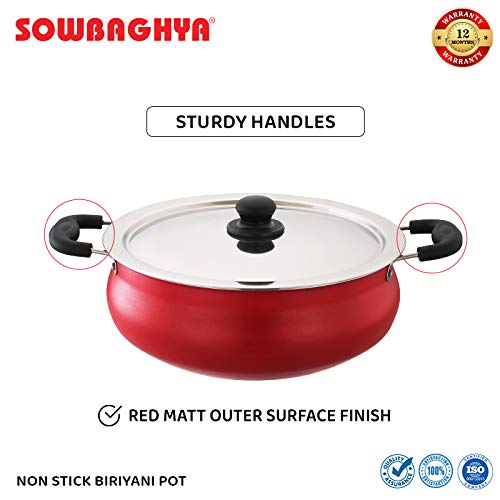 SOWBAGHYA Aluminium Biryani Pot With Lid, 6 L (Red) 7