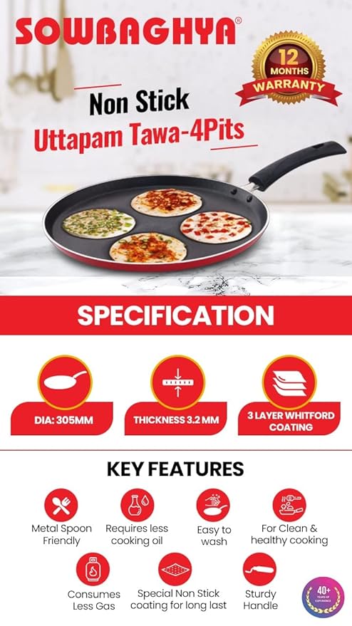 Sowbaghya Non Stick Uttappam Tawa(4Pits) 1