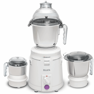 Sujata Dynamix Mixer Grinder|900 Watts Double Ball Bearing Motor|22000 RPM|Non-Stop 90 Mins Running|3 Food Grade Steel Jars including 1500ml Multipurpose, 1000ml Grinder, 500ml Chutney Jar| (White)