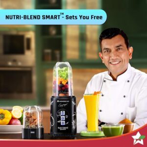 Wonderchef Nutri-blend SMART Automatic Mixer Grinder with Dual Pulse Function|22000 RPM|100% Full Copper Motor|2 Unbreakable Jars| 500 Watt| 2 Years Warranty| Recipe book by Chef Sanjeev Kapoor| Black