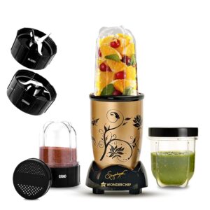 Wonderchef Nutri-blend 500W Mixer Grinder, 22000 RPM Motor, Smoothie Maker, Masala Grinder, Chutney Blender, 2 Unbreakable Jars, Recipe Book by Chef Sanjeev Kapoor, 2 Yr Warranty, Champagne