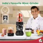 Wonderchef Nutri-blend 500W Mixer Grinder, 22000 RPM Motor, Smoothie Maker, Masala Grinder, Chutney Blender, 3 Unbreakable Jars, Recipe Book by Chef Sanjeev Kapoor, 2 Yr Warranty, Black