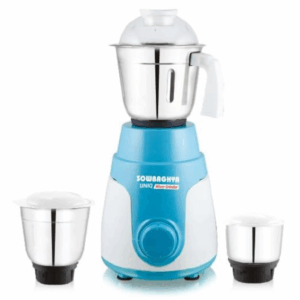 Sowbaghya Unic Mixer Grinder, 3 Stainless Steel Jars – Blue & White – Wet/Dry Grinding, Blending, Juicing