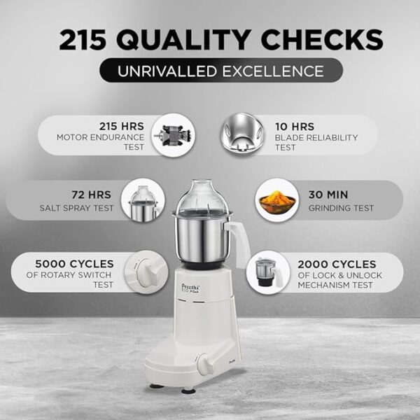 Preethi Eco Plus MG-138 110V, 550 Watt Mixer Grinder with 3 Jars (0.4L, 1L & 1.5L)- Only use in USA & Canada - Image 3
