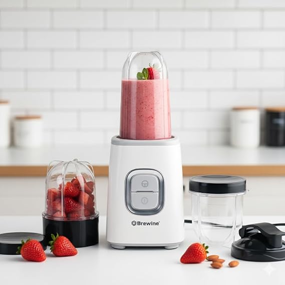 Nutrifit Blender TORA 500 | Powerful 500W Copper Motor | 3 Cups | Smoothies, Protein Shakes, Coffee & Spice Grinder | 2 Storage Lids & 1 Sipper Lid | Pulse/On-Off (White)