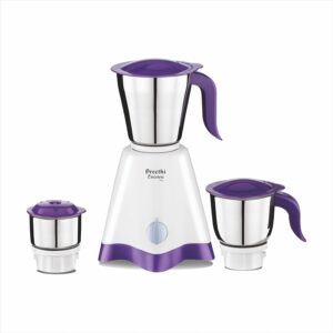 Preethi Crown Pro Mixer Grinder for Kitchen |600 Watt Mixie, 3 Jars| 5yr Motor Warranty & Lifelong Free Service | White/Purple, (MG-254)