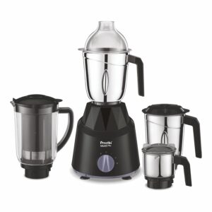 Preethi Galaxy Plus Mixer Grinder for Kitchen - 4 Jars 750 Watt Mixie (3 Stainless steel Jars+1 Super Extractor Juicer Jar), Flexi lids, Vega W5 motor, Black (MG-250)