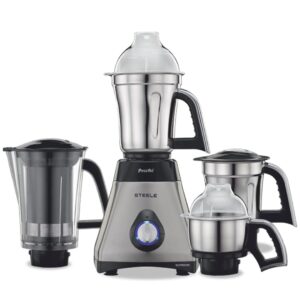Preethi Steel Supreme MG-208 mixer grinder, 750 watt (Silver/ Black), 4 jars – Super Extractor juicer Jar, Vega W5 motor with 5yr Warranty & Lifelong Free Service