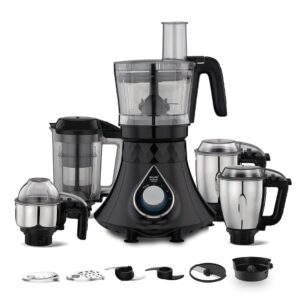 Preethi Zodiac Cosmo MG236 Mixer Grinder 750 watt with 5 Jars Includes Super Extractor juicer Jar & Master Chef + Food Processor Jar, Black