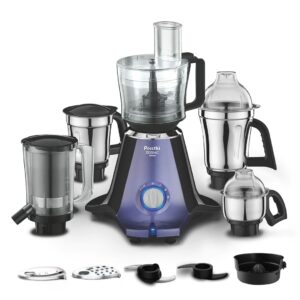 Preethi Zodiac Glitter MG 261, 750 Watt Mixer Grinder, 5 Jars (3 Stainless steel Jars +1 Juicer Jar+1 Master Chef Plus Food processor Jar), Lavender/Black