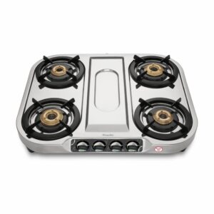 Preethi Shine Stainless Steel Gas Stove 4 Burners I Manual Ignition I ISI Certified I 2 Year Warranty