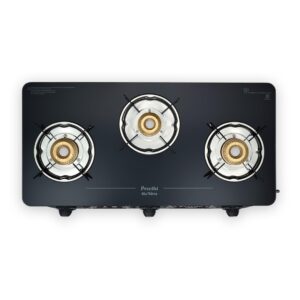 Preethi Alya 3 Burner Glass Top Gas Stove | 5-Year Warranty on Glass & Burners | ISI Certified