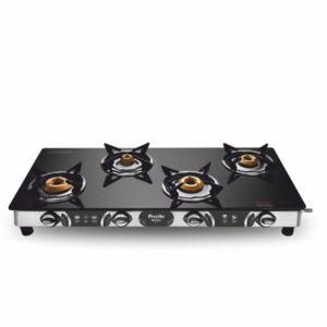 Preethi Blu-Flame Stainless Steel Jumbo Max Glass Top LPG Gas Stove with 4 Burner (Multicolour) (ISI Certified)