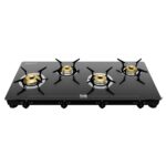 Preethi Luxe Max 4 Burner Glass Top Gas Stove With Driptray Less Infinity Design, With Jumbo Burner, 5 Year Warranty on Glass & Burner, Manual Design, Black