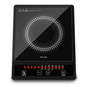 Preethi Indicook IC123 Induction Cooktop, 1600-Watt Electric Stove with Soft Touch Buttons and Crystal Glass (Black)