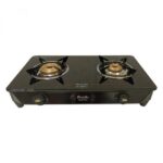 Preethi Zeal Pro 2 Burner Glass Top Gas Stove, With Jumbo Burner, 5 Year Warranty on Glass & Burner, Manual Design, Black