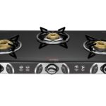 Preethi Blu Flame Blaze Glass top 3 Burner Gas Stove, Manual Ignition, Black (ISI Certified), GTS 117