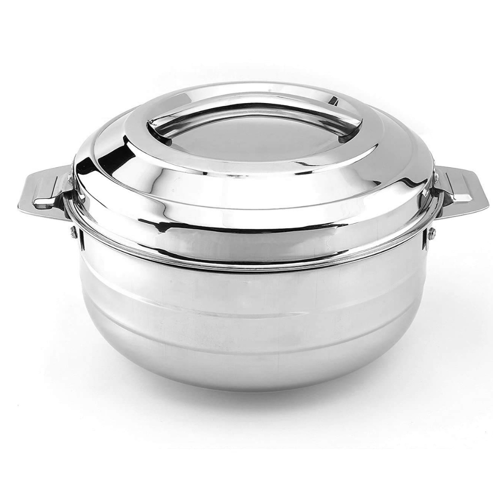 CELLO Lumina Insulated Stainless Steel Casserole with Lid 5000 ml, Silver | Food Grade Easy to Serve Hot Case for Roti, Rice, Curry | Hot Food Serving Hot Pot Casserole for Kitchen, Dinning & Gifting