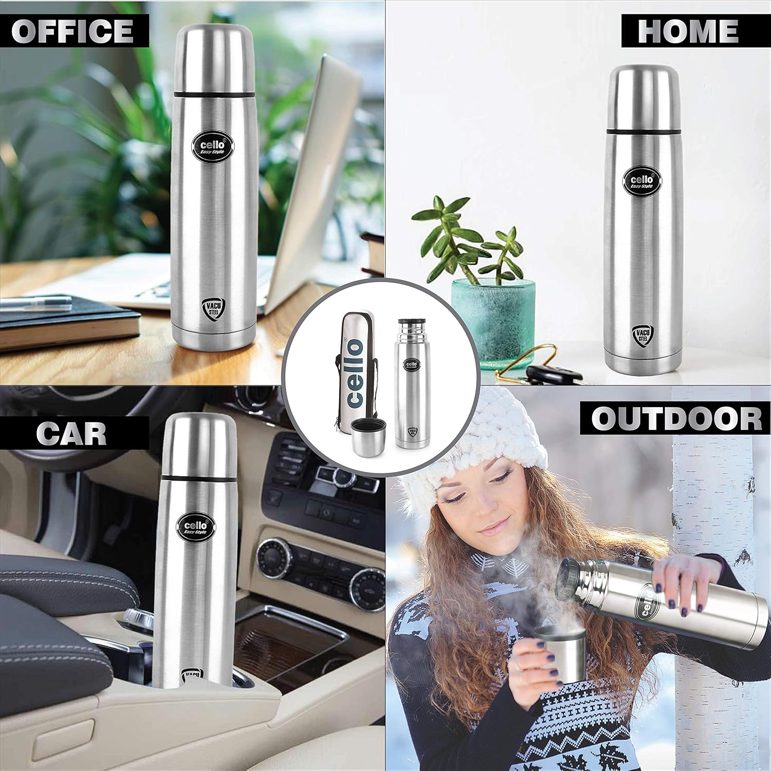 Cello Easy Style Stainless Steel Flask, 350ml, 5