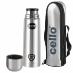 Cello Easy Style Vacuum Insulated Flask with Jacket | Hot and Cold Water Bottle | Double Walled Stainless Steel Bottle for Travel, Home, Office, School | 500ml, Silver