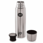 Cello Easystyle Stainless Steel Vacuum Insulated Flask with Jacket 1000ml | Hot and Cold Water Bottle with Screw lid | Double Walled Silver Bottle for Home, Office, Travel | Steel Thermos Bottle 1L