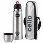 Cello Flipstyle Thermosteel Water Bottle with Jacket 1000ml, Silver | 24 Hours Hot and Cold | Double Walled | Vacuum Insulated Flip Lid Flask Bottle | Perfect for Water, Tea, Coffee & Cold Beverages