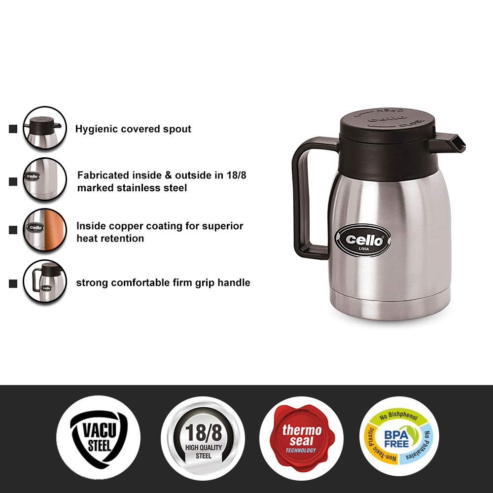 Cello Livia Stainless Steel Carafe, 1000ml, Silver 2